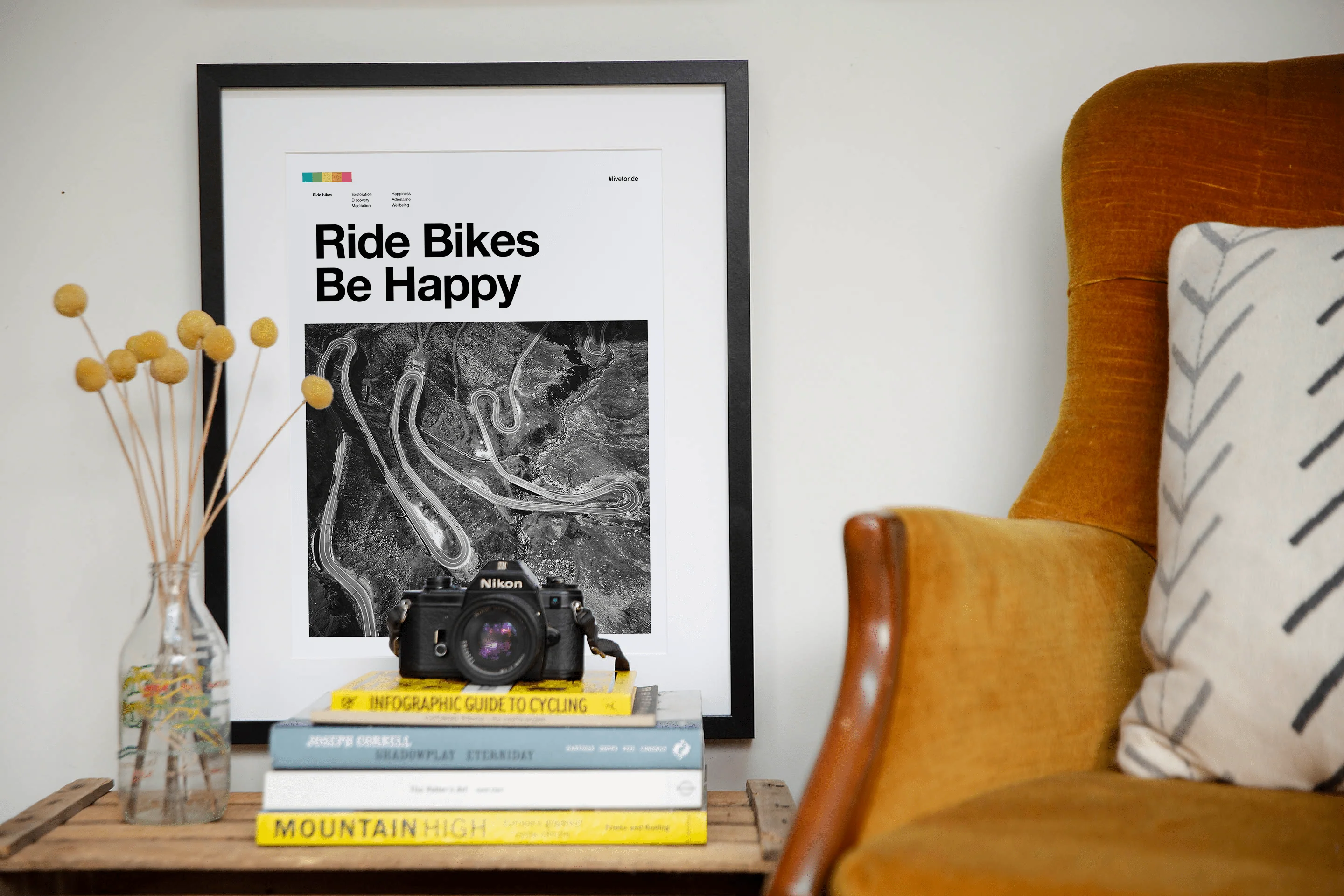 Road Cycling Art Print - Ride Bikes Be Happy - Image 3